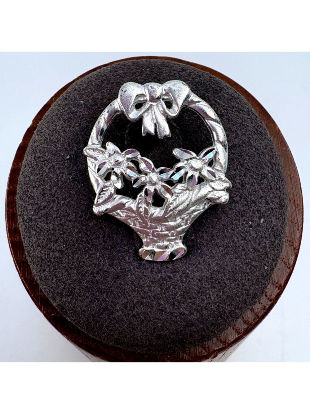 Flower Basket Sterling Silver 925 Textured Pendant Size 1" Length